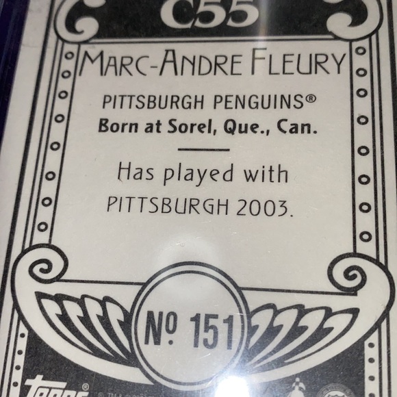Marc-Andre Fleury Rookie 2003/04 Topps C55 Pittsburgh Penguins RC Hockey Card - Picture 5 of 5